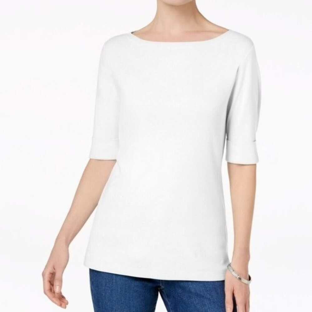 Karen Scott Women Elbow Sleeve Boat Neck Top (AI)